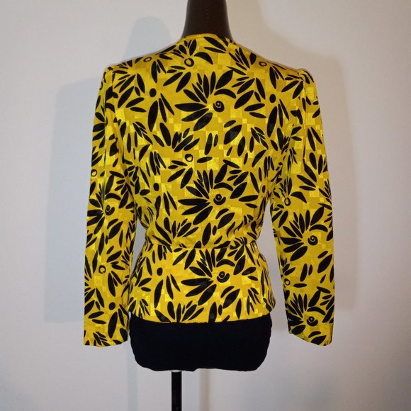 Yellow printed blouse-jacket, vintage from early1980s, made in Canada - Picture 10 of 10